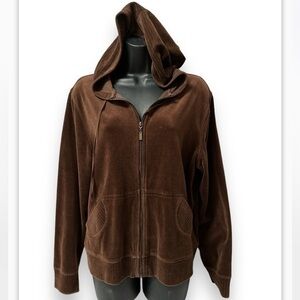 Vintage Ms. Lee Zip Brown Velour Hoodie Womens 2- pockets size L‎ (1444)